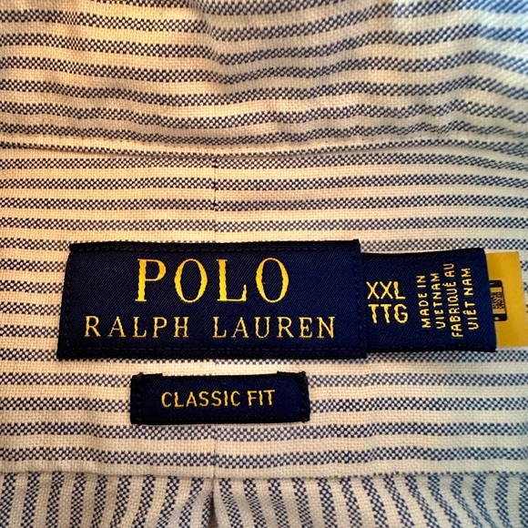 Polo by Ralph Lauren Classic Fit Cotton Blue Pinstripe Preppy Button Up Shirt - Picture 9 of 9